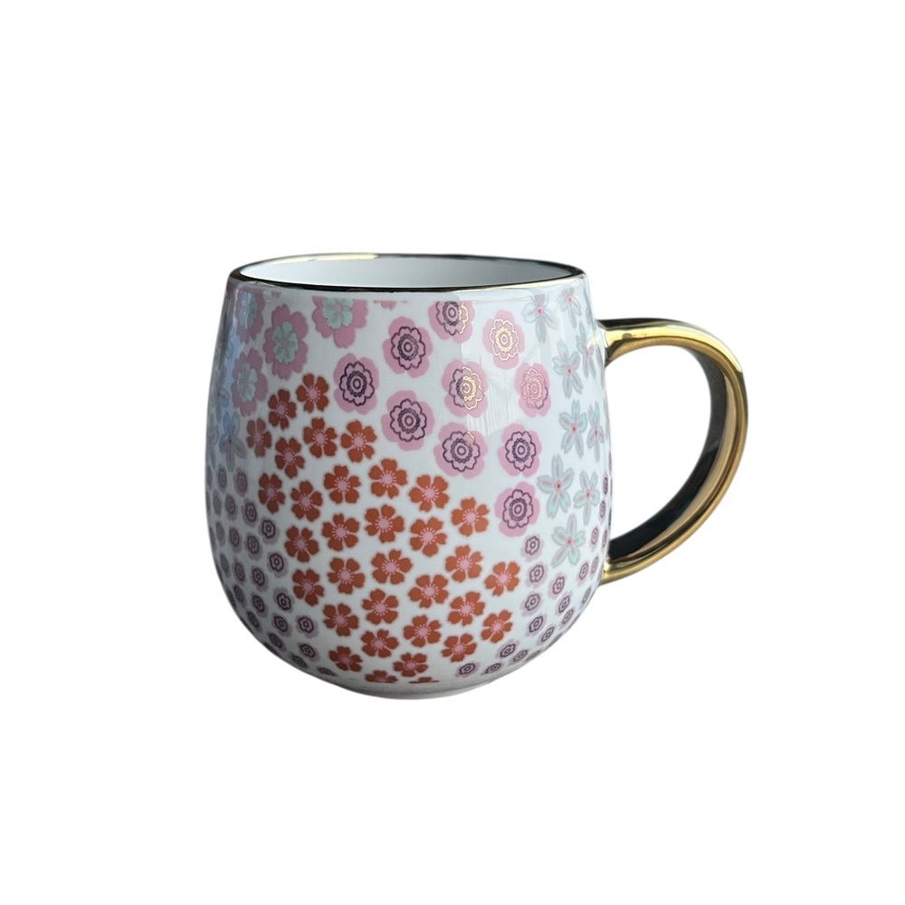 Thyme & Table Floral Graphic Gold‎ Handle Coffee Mug